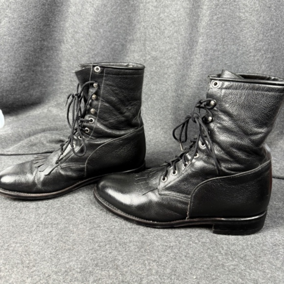 Dan Post Black Leather Packer style Boots 9 EW - Picture 3 of 6